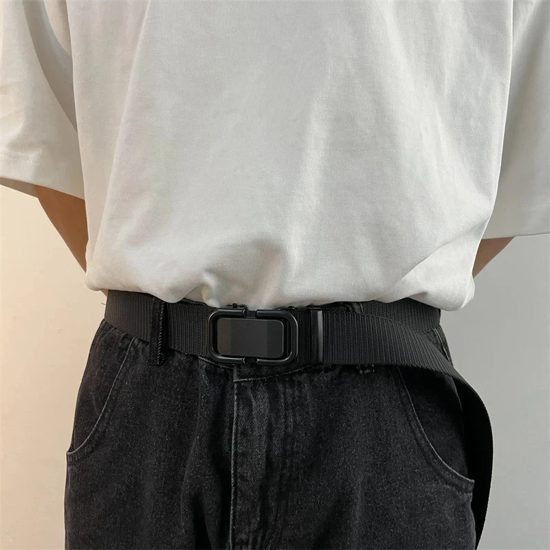 男士腰带潮年轻人帆布军训皮带自动扣编织尼龙布腰带休闲工装腰