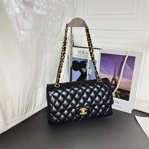 95新 Chanel/香奈儿 95新黑金cf芯片链条斜挎包