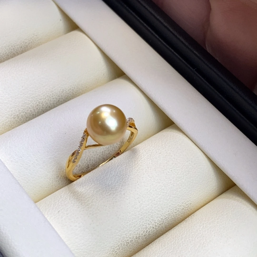 海水珍珠戒圈银S925镀金镶嵌