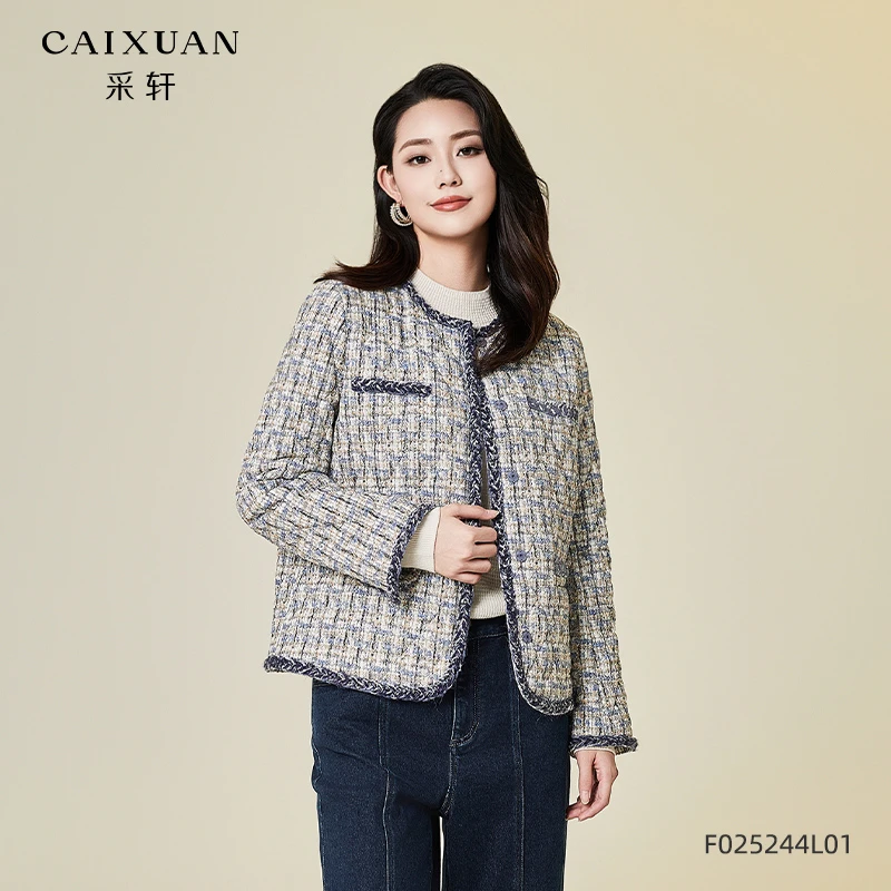 香风春装时尚圆领小香风气质短款棉衣外套