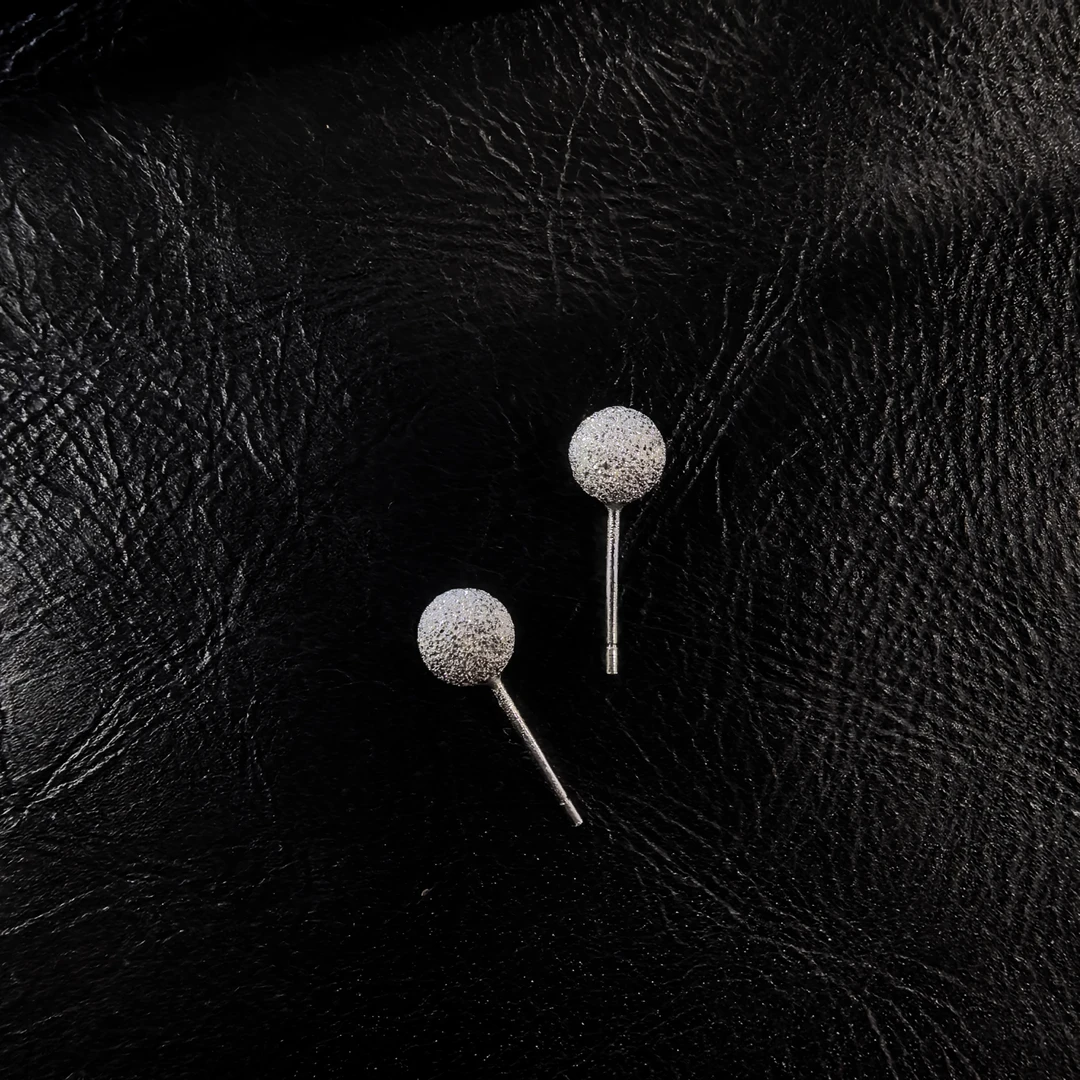 925银耳饰 养耳洞磨砂耳钉个性时髦百搭-拉丝爆闪圆球耳钉0984