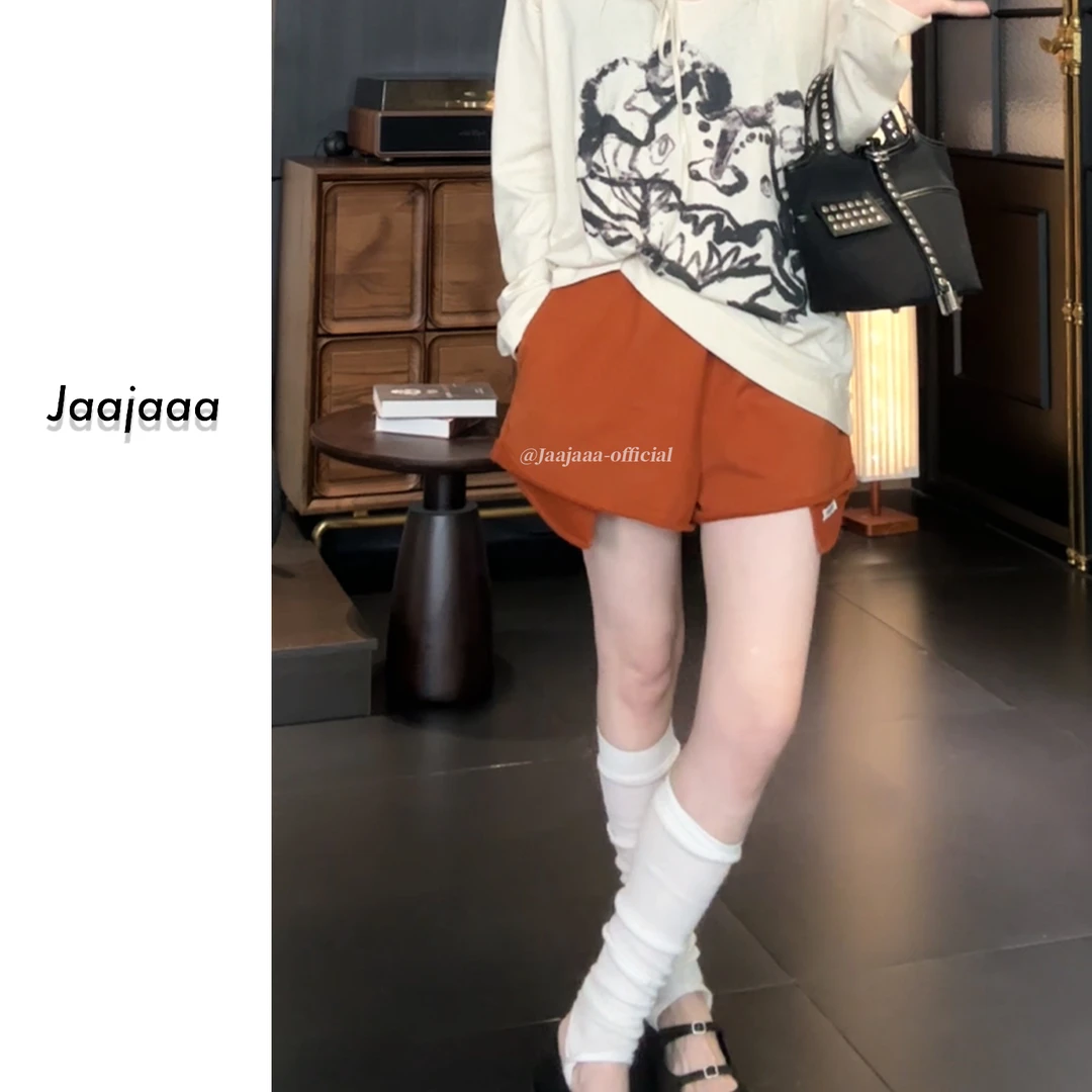 Jaajaaa柑橘日落  多巴胺色系松紧腰卷边慵懒风休闲短裤/FFXH