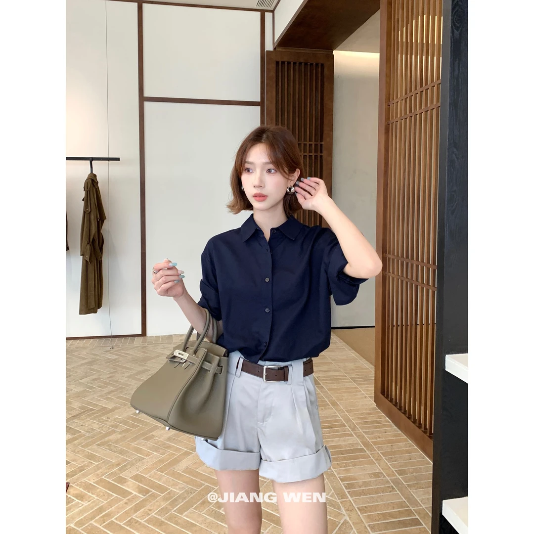 【深海之息】“亚麻”ins风简约老钱风衬衫极简通勤港风气质半袖衬衣