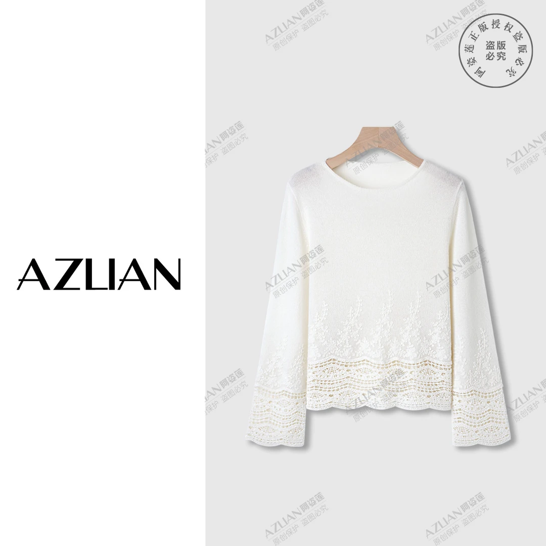 镂空刺绣套头长袖针织羊绒宽松显瘦气质百搭名媛上衣女 PX-2096