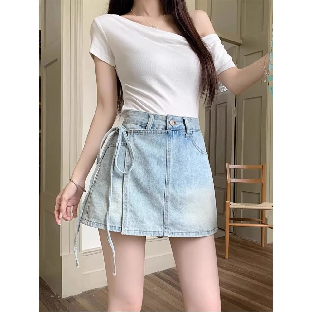 【现货+运费险】高腰胖mm牛仔短裤女夏季显瘦百搭直筒防走光a字裙裤