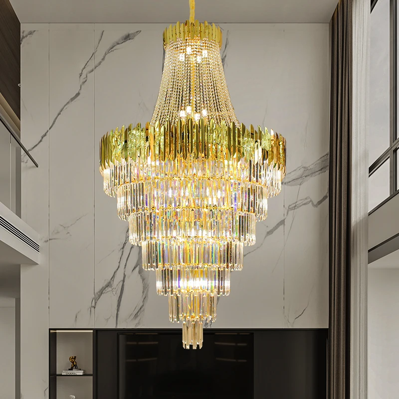 家用复式楼别墅自建房轻奢后现代简约大气中空水晶大吊灯质保10年