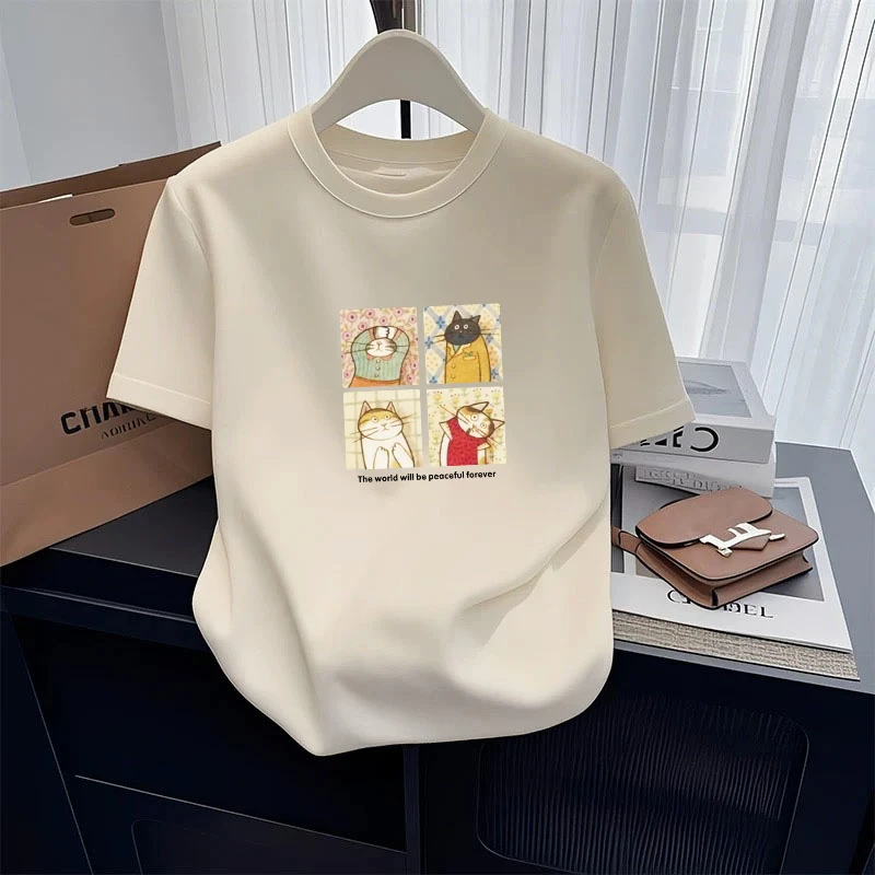 正肩磨毛短袖t恤女时尚休闲百搭加厚内搭打底衫上衣2025春夏秋季