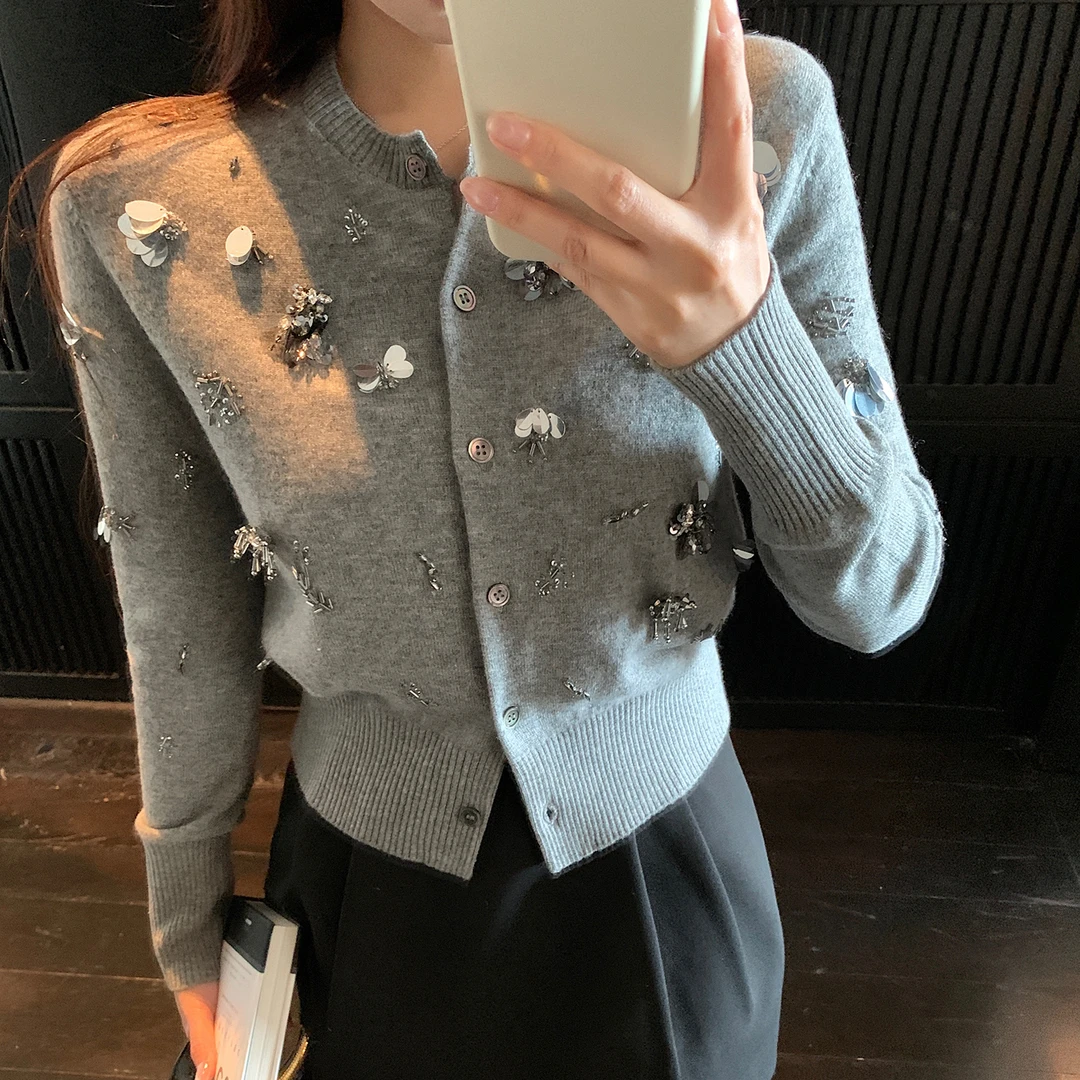 "极繁主义"100羊毛全手工缝钻~高知格雷系少女针织-时尚套装