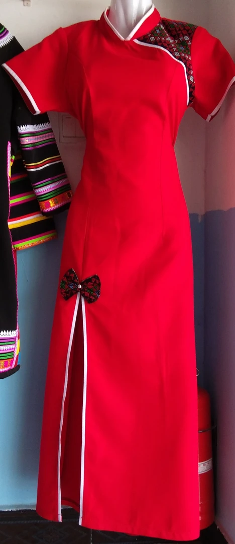 佤族服装连衣裙修身复古优雅礼服长款