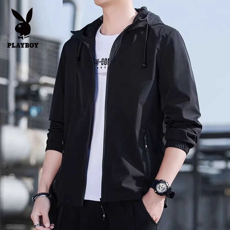 花花公子外套男士秋冬季宽松加绒休闲新款运动潮牌连帽夹克上衣男