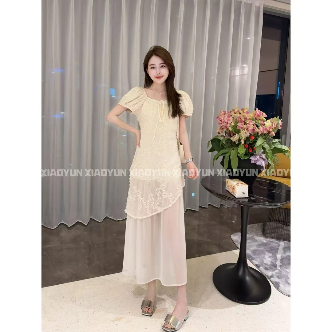 泡泡袖提花连衣裙 小允姐姐2025新款时尚气质高泡泡袖提花连衣裙