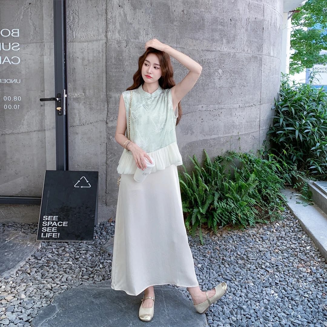 新中式国风盘扣马甲套装裙女夏季2025新款高级感吊带连衣裙两件套