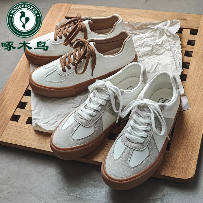 啄木鸟男鞋夏季新款潮流复古超纤皮帆布鞋男休闲板鞋情侣款跑步鞋