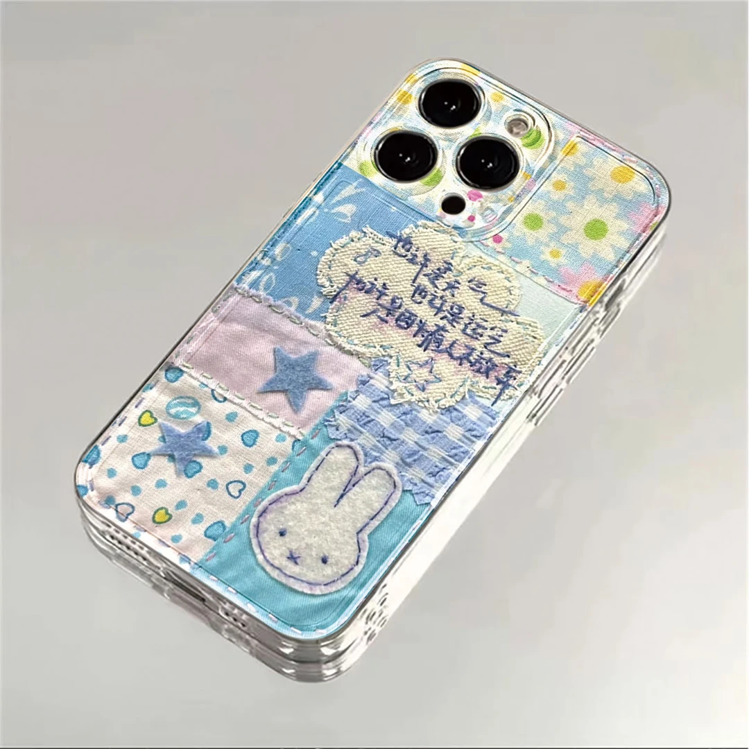 布艺星星兔子适用苹果iPhone15/16promax华为小米手机壳13/14创意