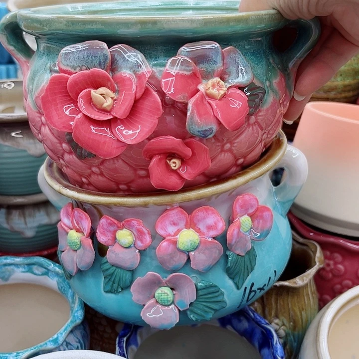 多肉绿植陶瓷花盆9.9包邮，有孔