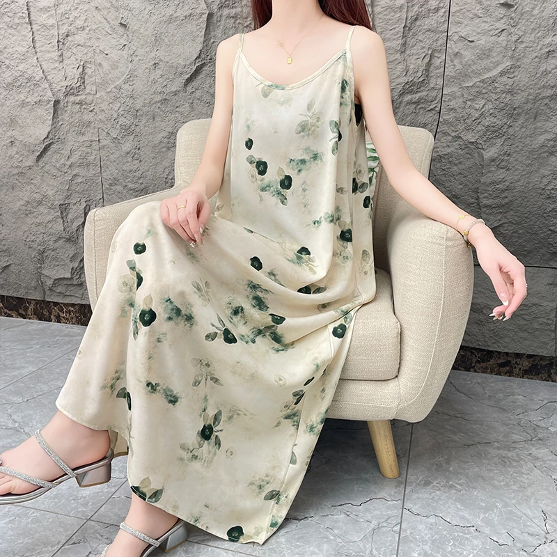 【翡翠庄园】春季碎花时尚宽松气质吊带连衣裙女宽松印花连衣裙女