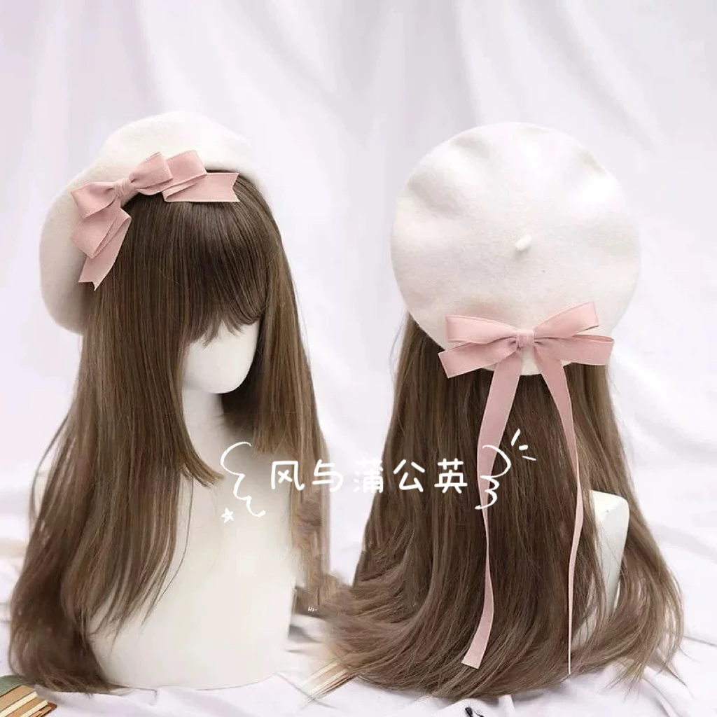 原创洛丽塔日系洛丽塔丝带日常可拆卸多色蝴蝶结贝蕾帽画家帽