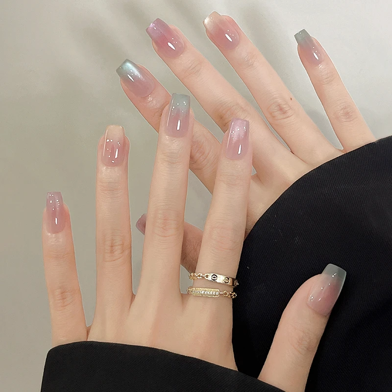 米哩米手工美甲高级穿戴指甲贴片新款多巴胺晕染糖果猫眼盛夏甜心