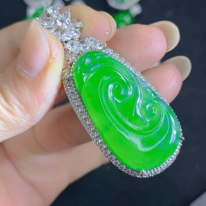 翡翠银S925镶嵌吊坠(不含链)