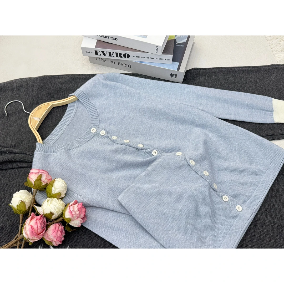 【蓝色拼色开衫】百搭气质款长袖上衣QC2380