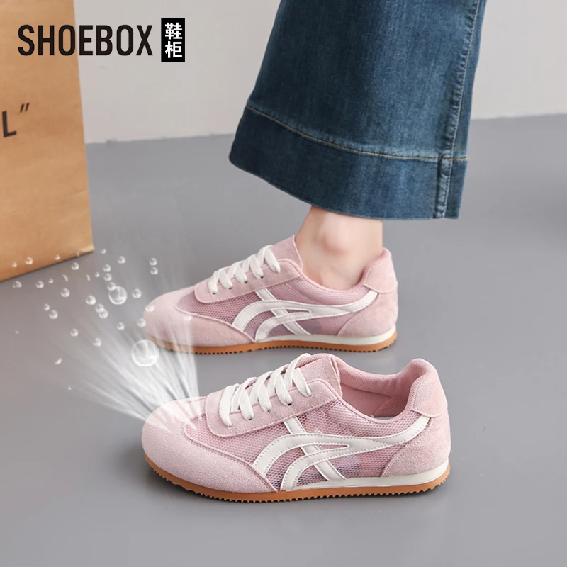 SHOEBOX鞋柜网面透气德训鞋女2025新款夏季百搭薄款阿甘运动鞋