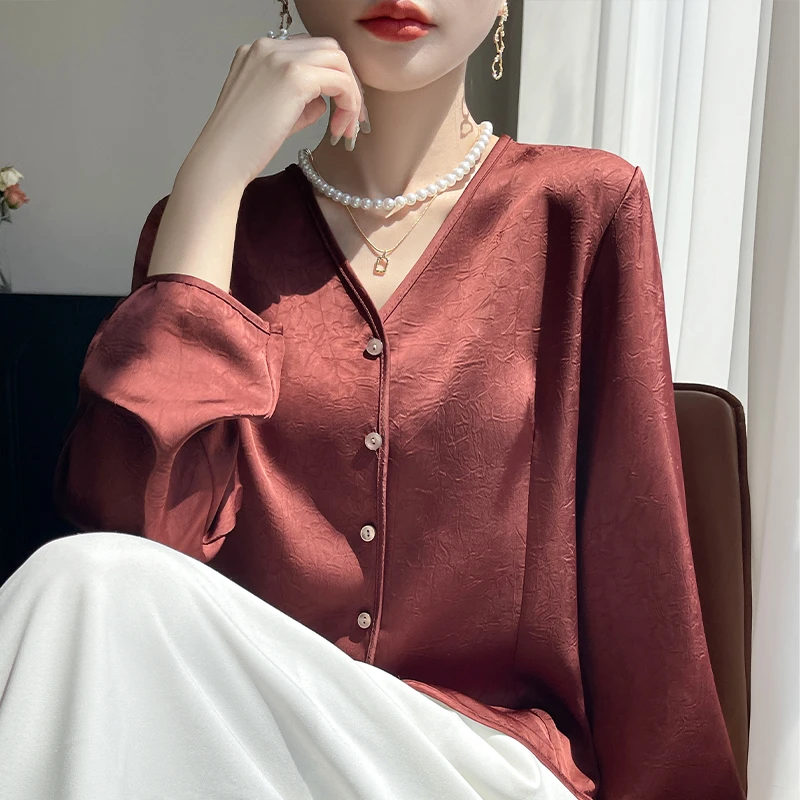 【现货宠粉】新款女长袖防晒薄单排扣V领衬衫时尚百搭显瘦衬衣宽松