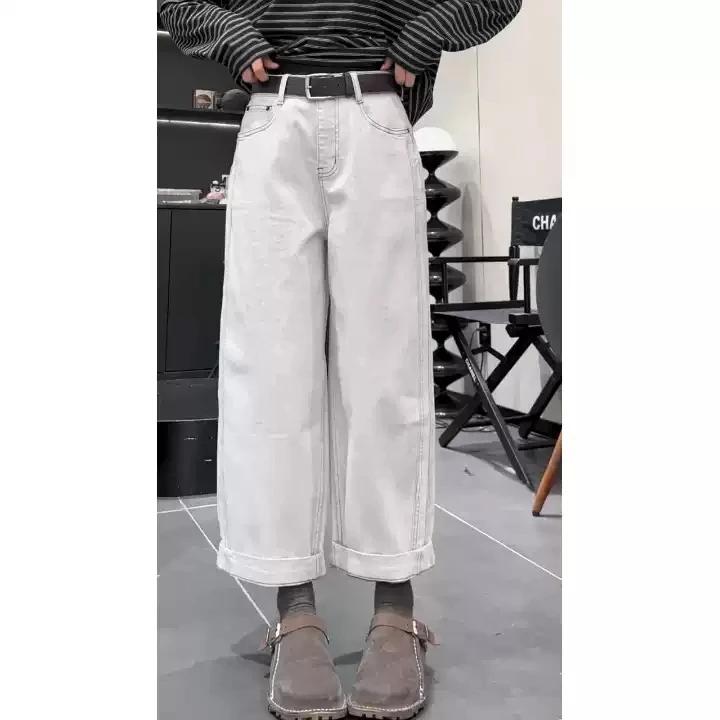 韩系百搭牛仔裤女款2025春秋新款浅色九分直筒裤梨型身材高腰显瘦