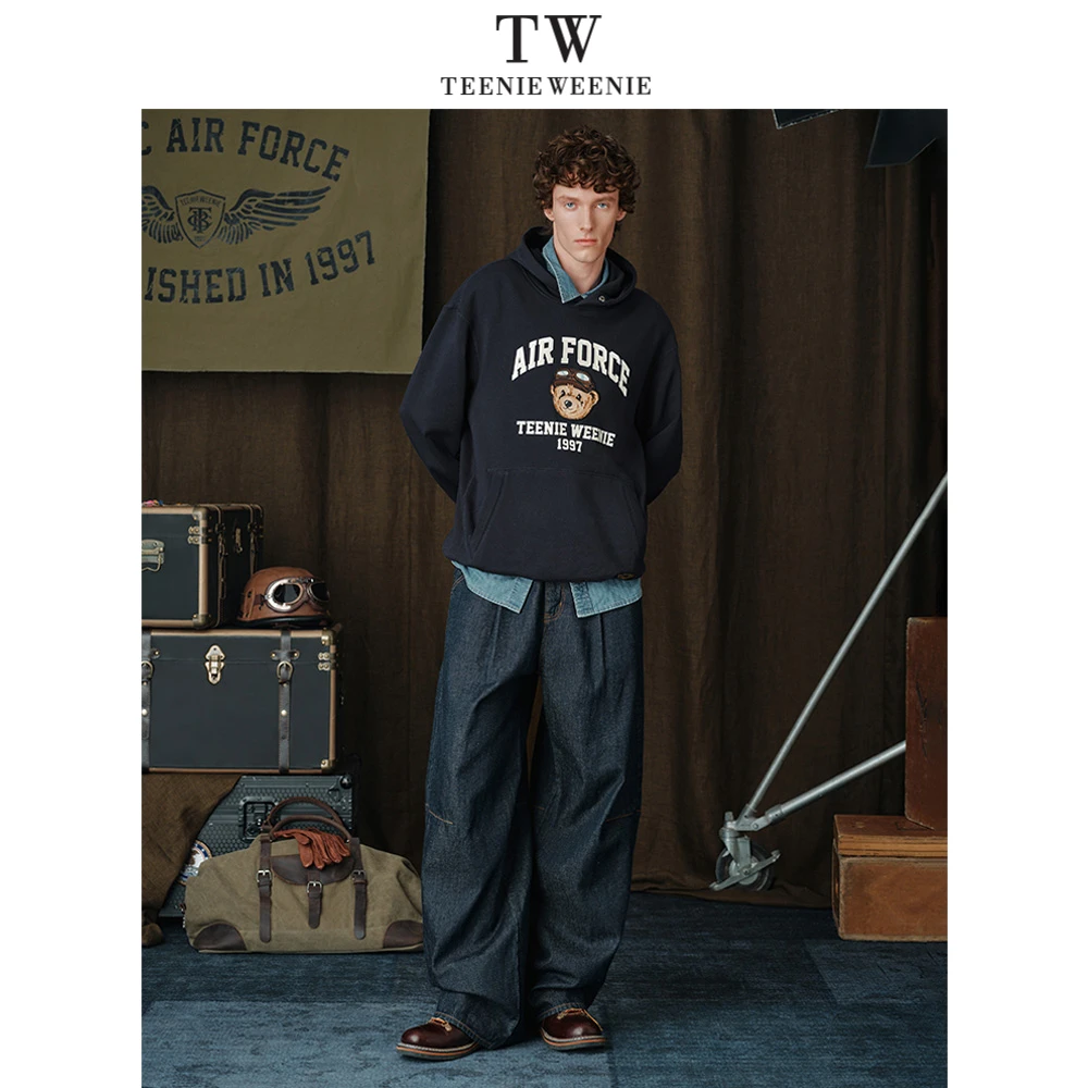 Teenie Weenie小熊男装质感简约通勤立体刺绣慵懒风香蕉牛仔裤