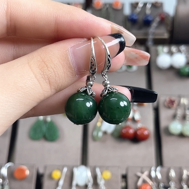 和田玉银S925镶嵌耳饰13左右