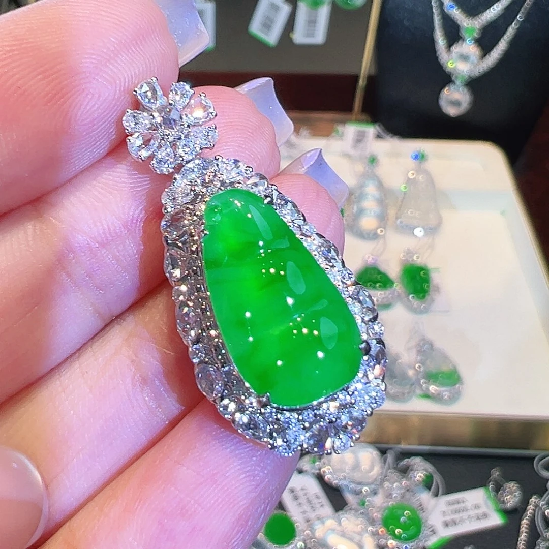 翡翠18K金镶嵌吊坠(不含链)翡翠