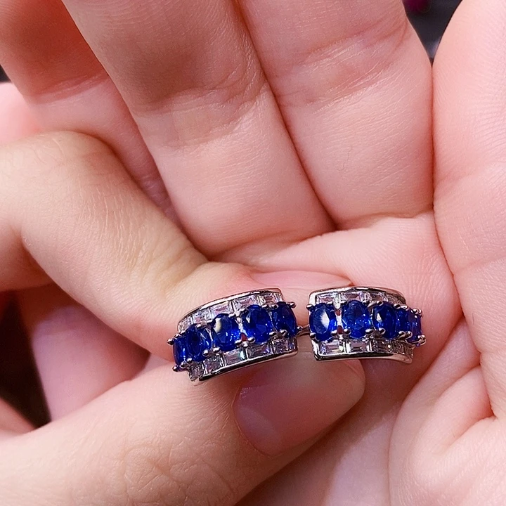 蓝宝石耳饰银S925镶嵌