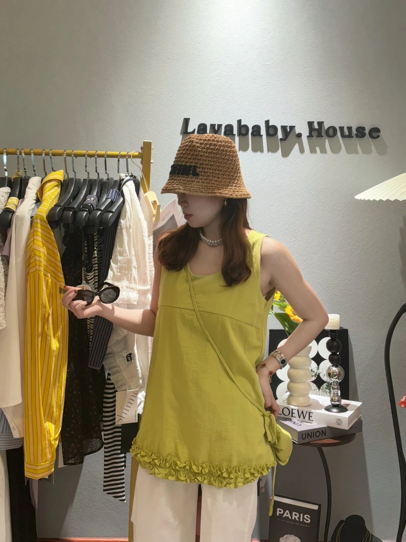 夏季无袖果绿色上衣