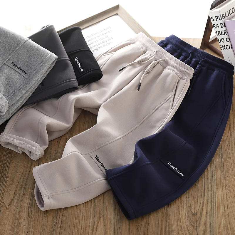 男童加绒裤子2025秋冬新款儿童一体绒保暖加厚裤拼接时尚男孩卫裤