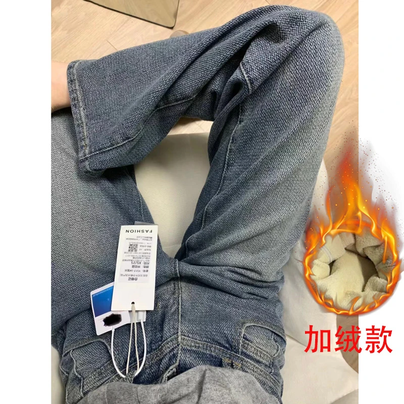 【小曹大码】7051高腰直筒麦穗牛仔裤女大码新款遮胯显瘦宽松阔腿