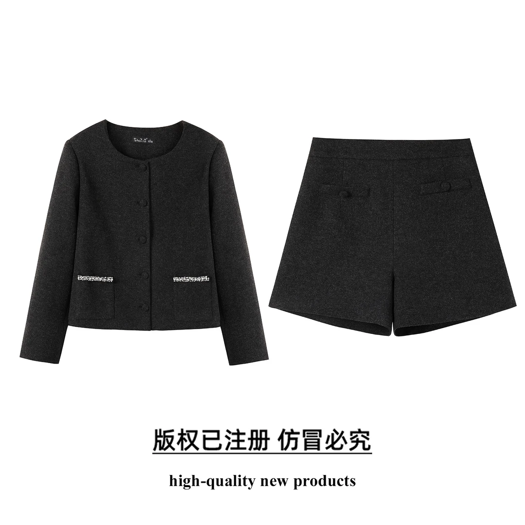 【奢姿】大码女装2025冬季减钉钻呢料气质时尚两件套胖妹妹时尚套装