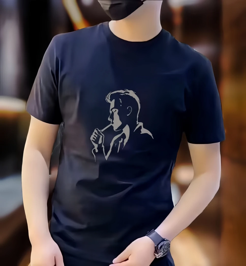 2025新款时尚潮牌男士短袖夏季搭配修身百搭弹力透气休闲圆领T恤