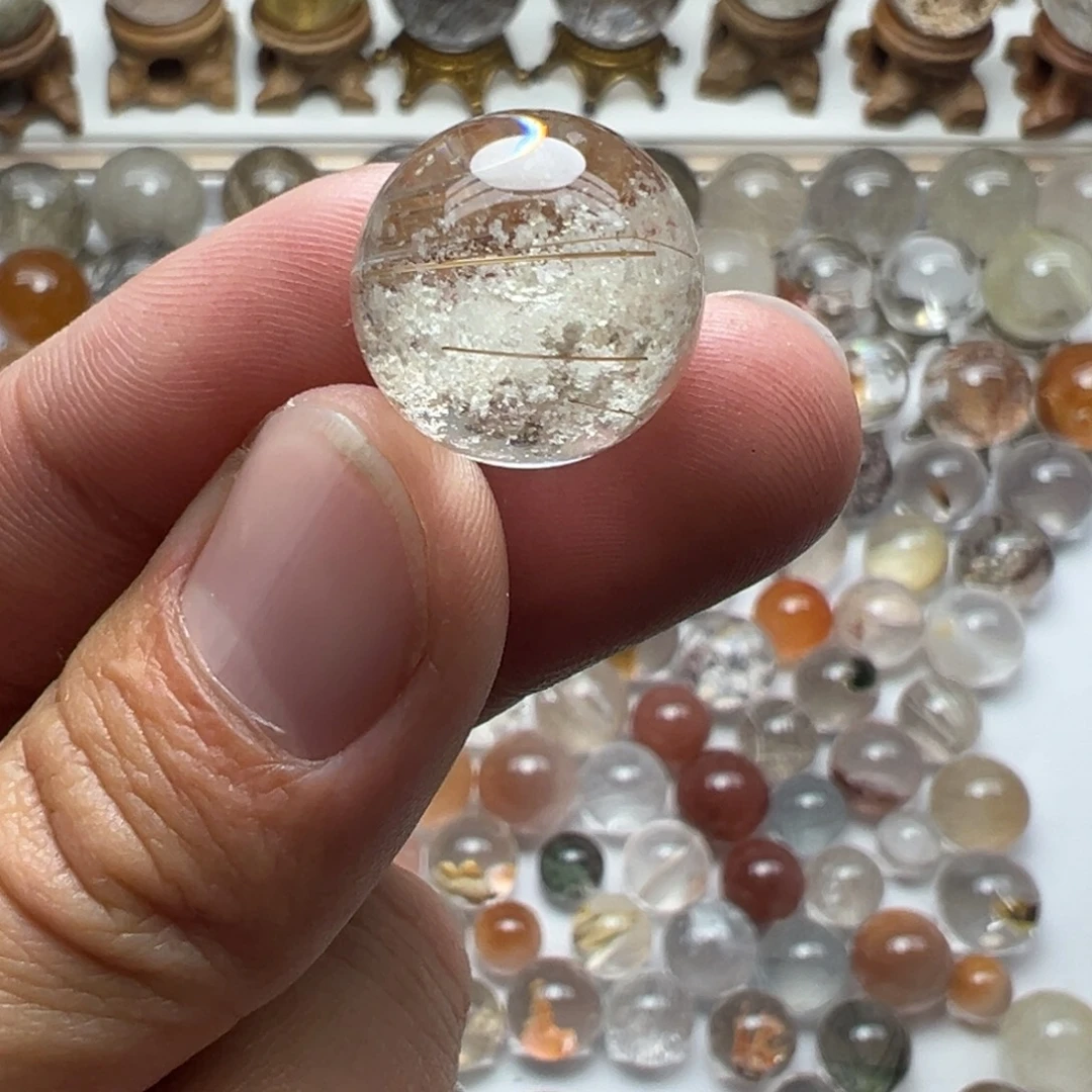 珠宝半成品水晶未镶嵌幽灵穿发球