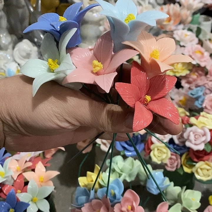 瓷片纯手工陶瓷花摆件瑕