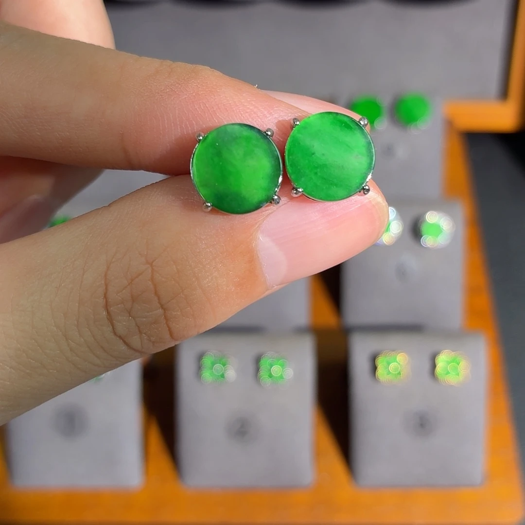 翡翠银S925镶嵌耳饰耳饰