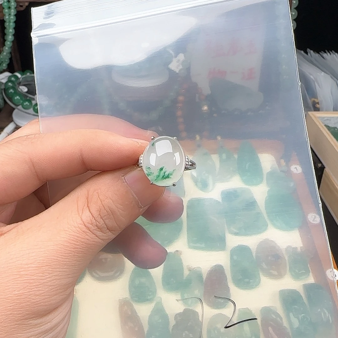 石英质玉戒指银S925镶嵌宝***量