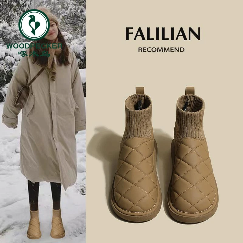 啄木鸟雪地靴女鞋2025年新款秋冬季加绒加厚防水防滑女款棉鞋棉靴