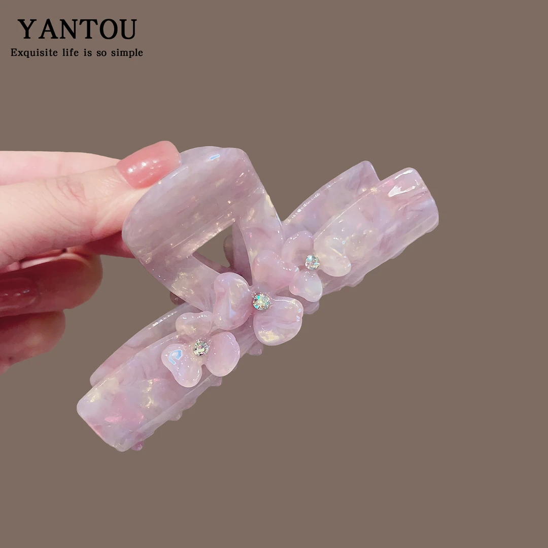 2025新款鲨鱼夹紫色温柔晕染花朵抓夹女高级感盘发夹子头饰