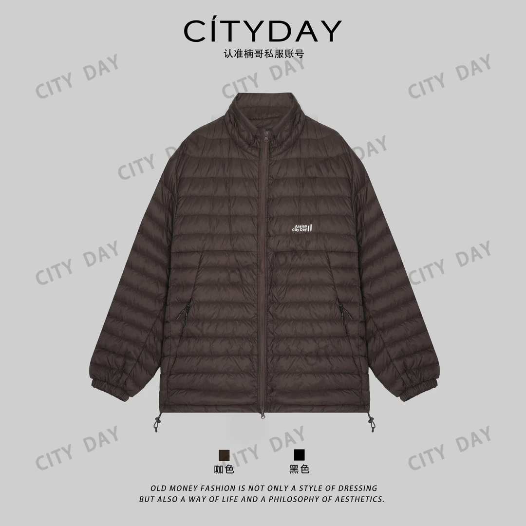 City Day【灰叔】奢华白鸭绒轻若云霓哑光黑菱形格羽绒服70238