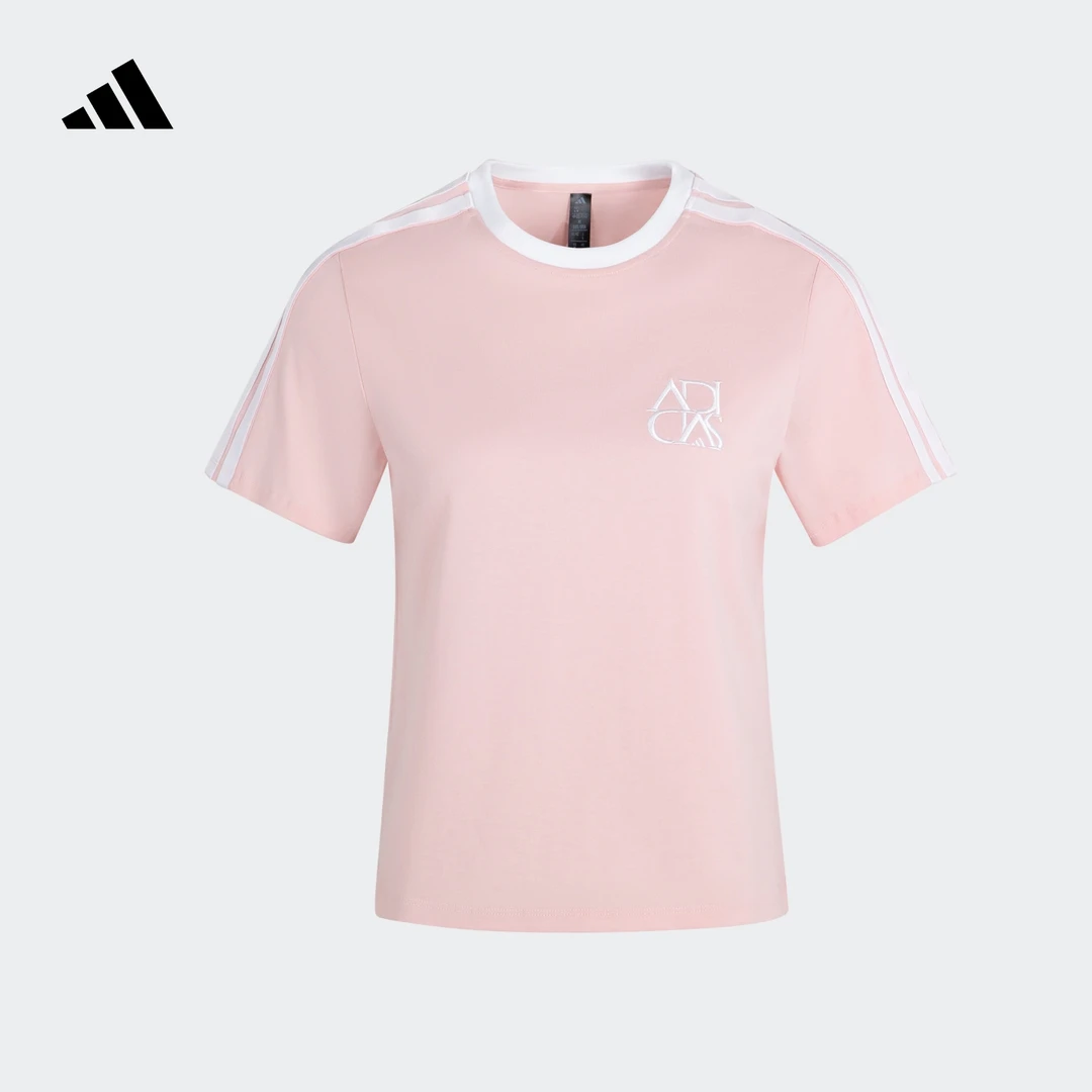 阿迪达斯官方 休闲简约纯棉上衣圆领短袖T恤女新款 adidas JY7628