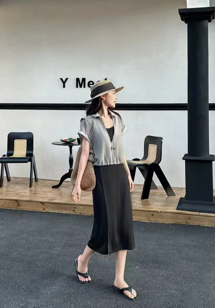 夏款时尚显瘦两件套连衣裙8832