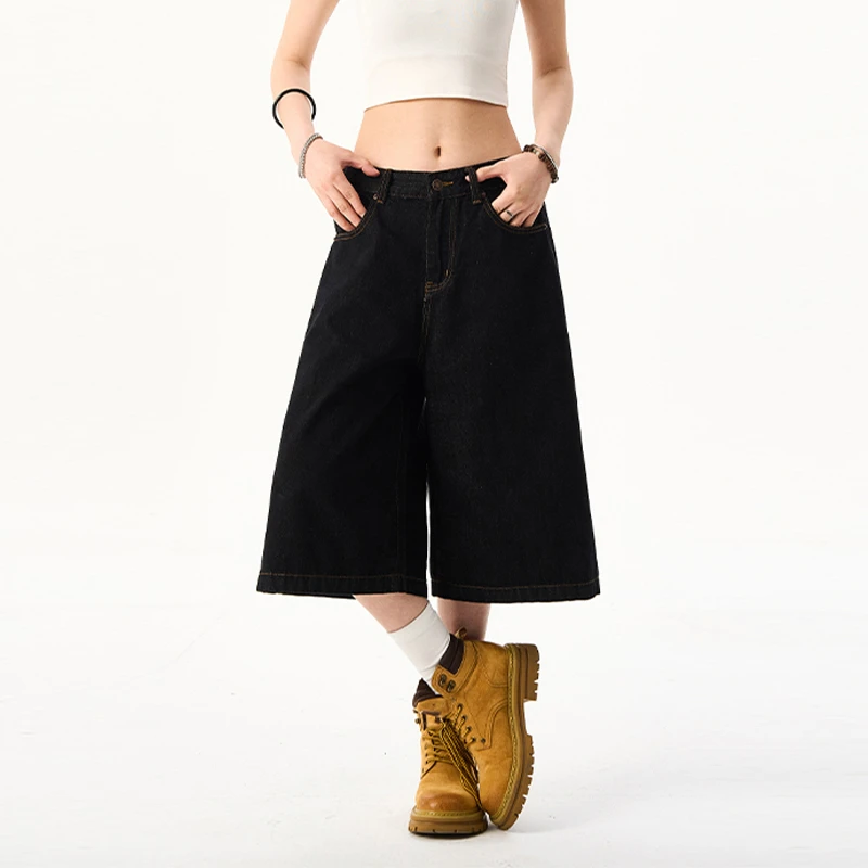 CDDR美式复古丹宁原色牛仔七分裤简约基础款cleanfit直筒百搭短裤