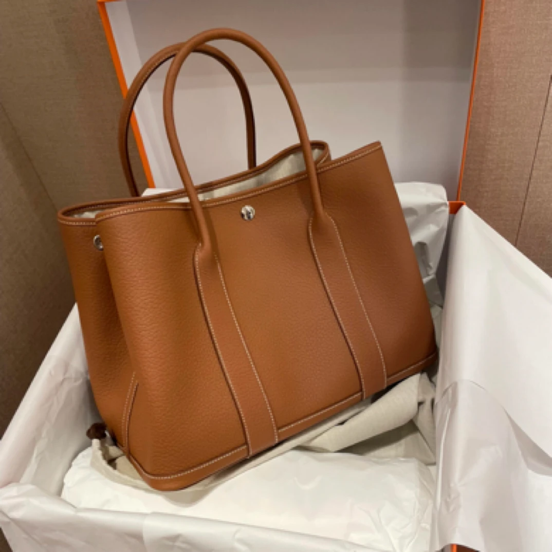 99新 Hermes/爱马仕 【老于】花园36金棕tc皮n手提包