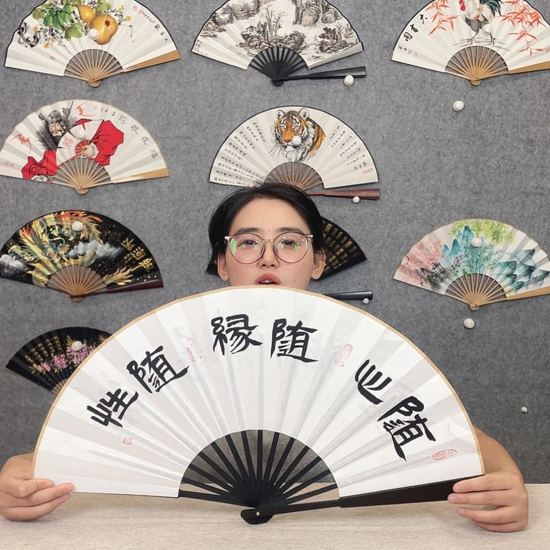 国画10寸-仿乌木福利折扇（默认粘好）