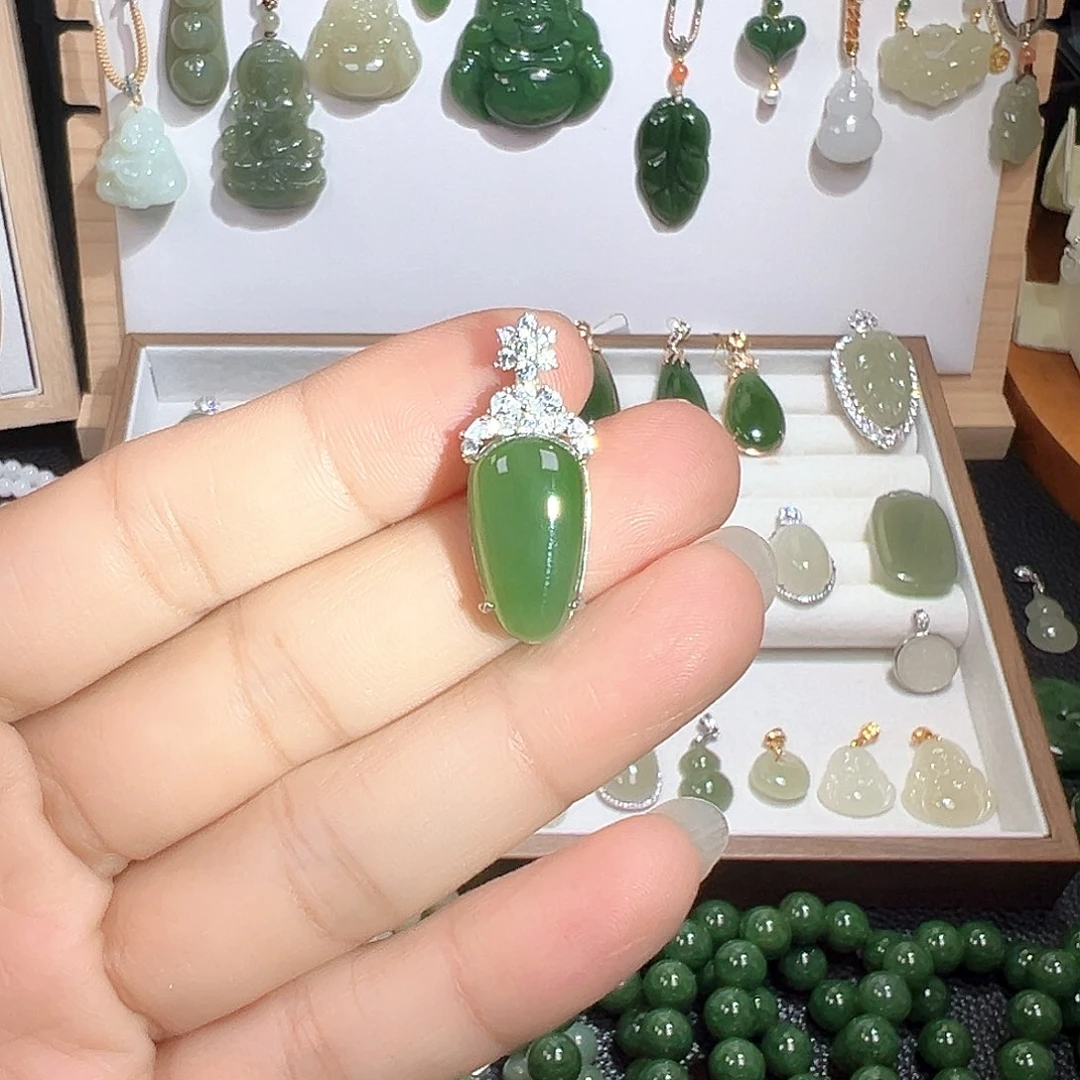 和田玉（碧玉）银S925镶嵌颈饰