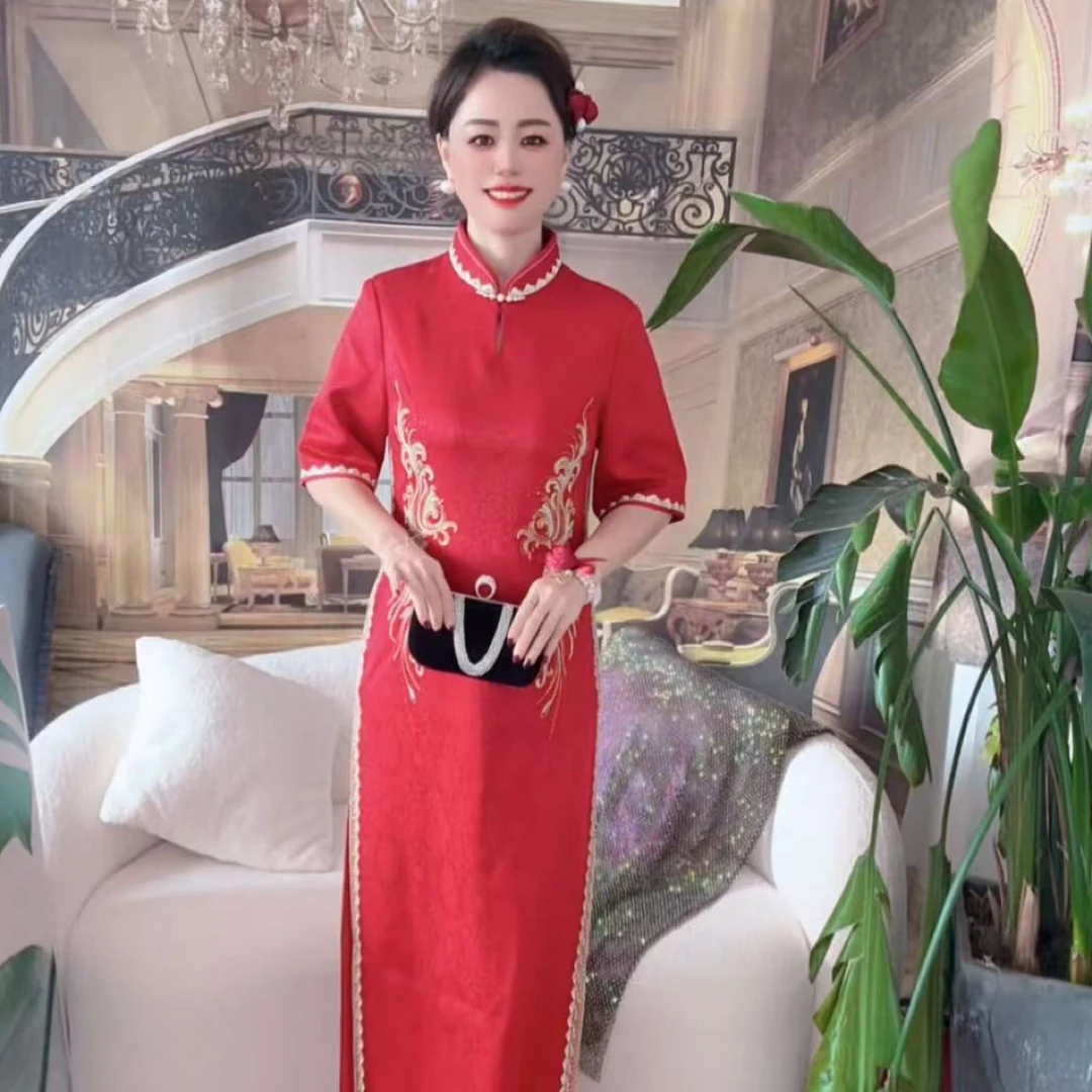 喜婆婆喜妈妈秋冬醋酸提花时尚气质显瘦连衣裙